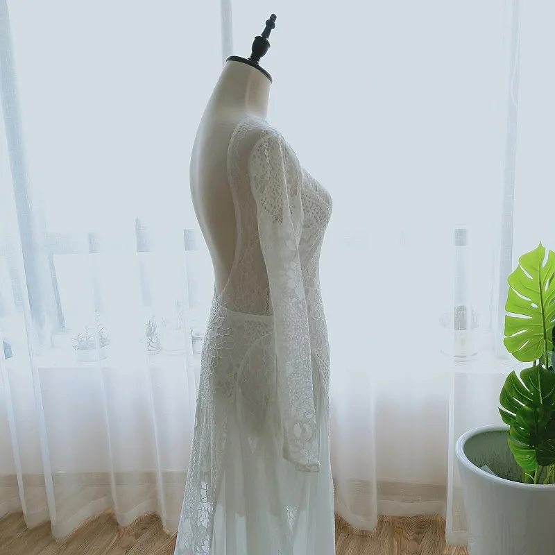 Кружевное свадебное платье с длинными рукавами богемное сексуальное пляжное свадебное платье с разрезом свадебное платье с открытой спиной