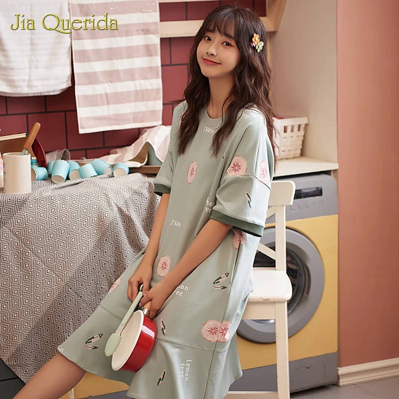 

Nightgown Women Nightwear Long Shirt Homedress Long Nightgown Women Nightwear Letter Printing Nightdress Cotton Short Sleeve