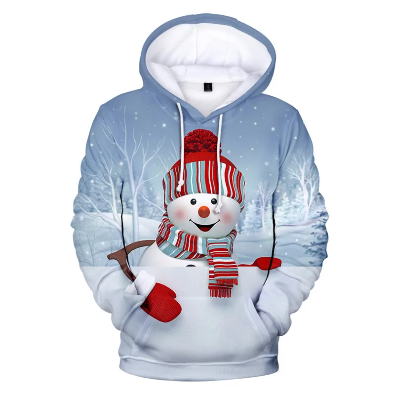 Санта Клаус унисекс для мужчин и женщин Новинка Уродливый Рождественский свитер Рождественский Снеговик 3D печать свитер с капюшоном Теплый свитер - Цвет: 1