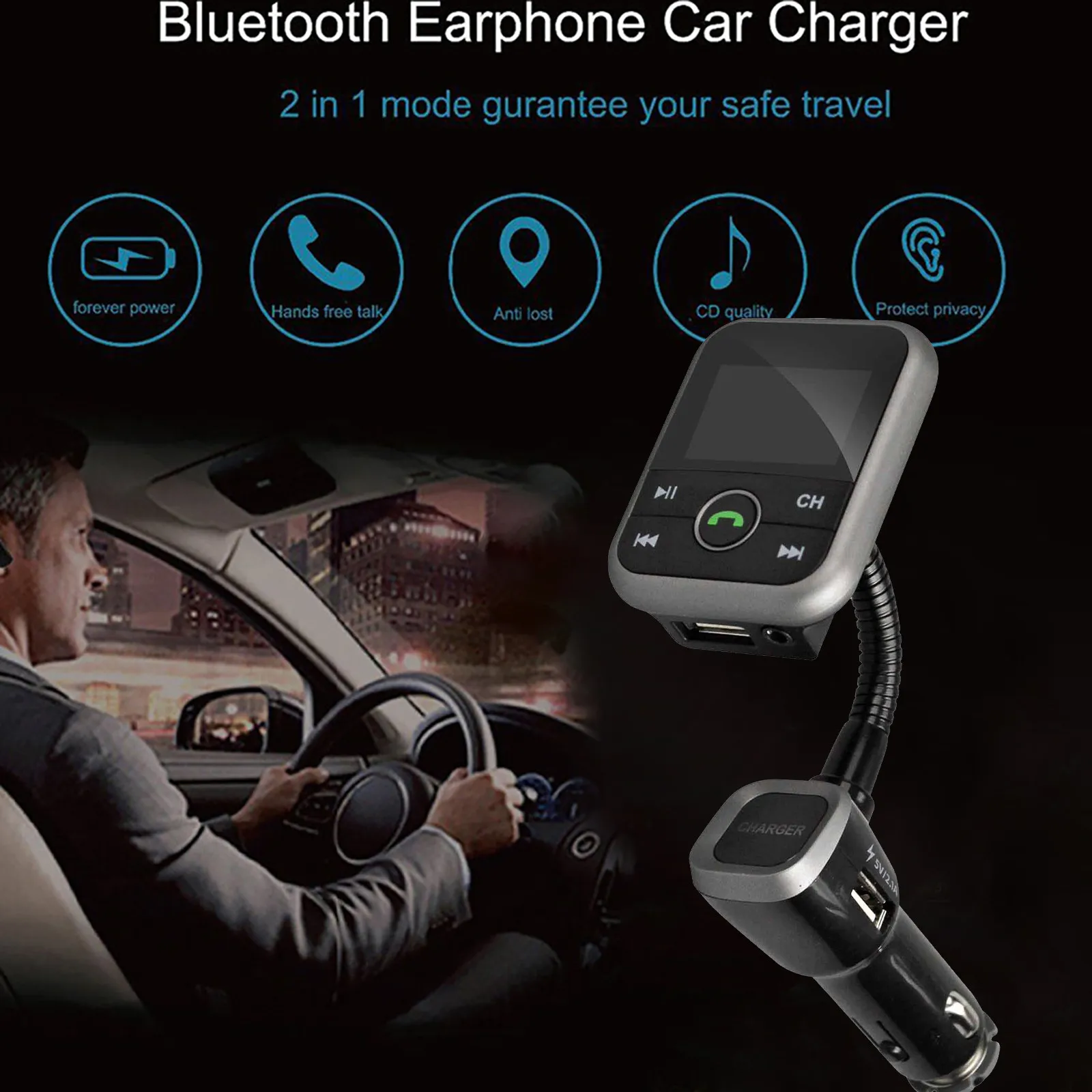 New BT67 Bluetooth Handsfree Car Kit With FM Transmitter And 2USB 2.1A Charger Mp3 play Aux In SD Card For IOS Android Phone