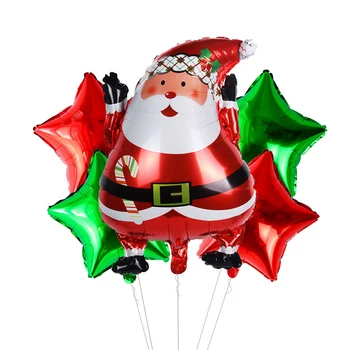 

5Pcs/Set Christmas ballons Green Red Stars-shape balloons Cute santa claus Christmas decorations for home Kids toys Foil balons