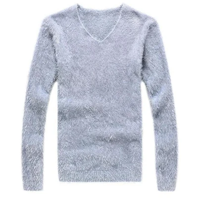 DIMUSI, зимний мужской свитер, Повседневный, однотонный, v-образный вырез, водолазка, рубашка, свитера, мужские, облегающие, длинные, шерстяные, вязанные пуловеры, одежда - Цвет: Light Grey