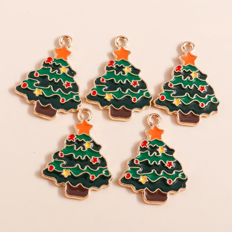 Leslie 10 Stück Mix Emaille Weihnachtsbaum Charms Niedlicher Kiefernbaum Anhänger für Schmuckherstellung Diy Ohrring Halskette Herstellung Zubehör – Detail 12