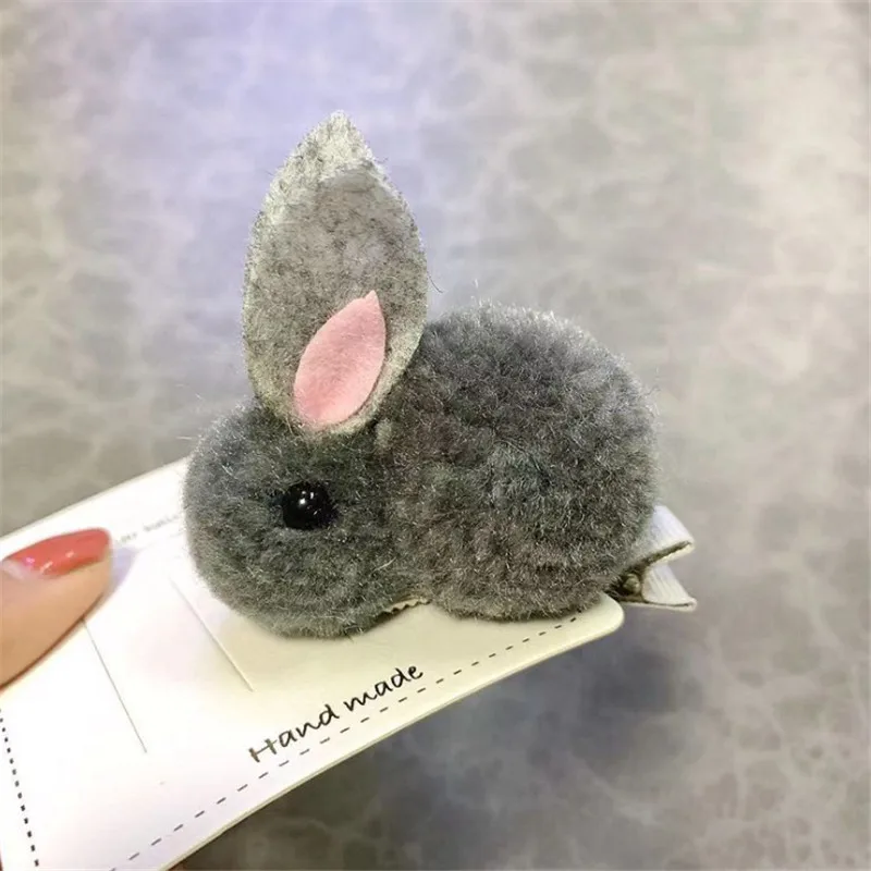 grey clip 10 шт./лот, милые животные, помпоны для волос, кроличьи волосы, кольцо для девочек, резинка, эластичные резинки для волос, корейский головной убор, Детские аксессуары для волос - Цвет: grey clip