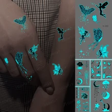 Luminous Tatoo Blue Butterfly Fairy Girl Wing Fairy Cute Waterproof Temporary Tattoo Sticker Women Men Finger Body Art Glow Tato