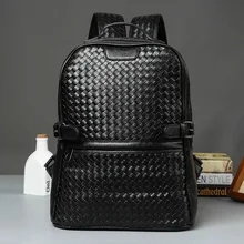 Fashion Leather Black Backpacks for Men Bag Woven Brand Designer Backpack Men's Laptop Computer Bagpack Casual Softback Mochila
