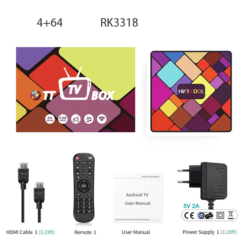 HK1 классный RK3318 Смарт ТВ приставка Android 9,0 4G 64G медиаплеер 4K Google голосовой помощник WiFi Поддержка IP tv медиаплеер - Цвет: 4G 64G