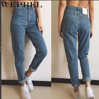 

WEPBEL Plus Size Denim Pants Women Fashion Long High Wasit Jeans Casual Loose Street Style Clubwear Denim Trousers