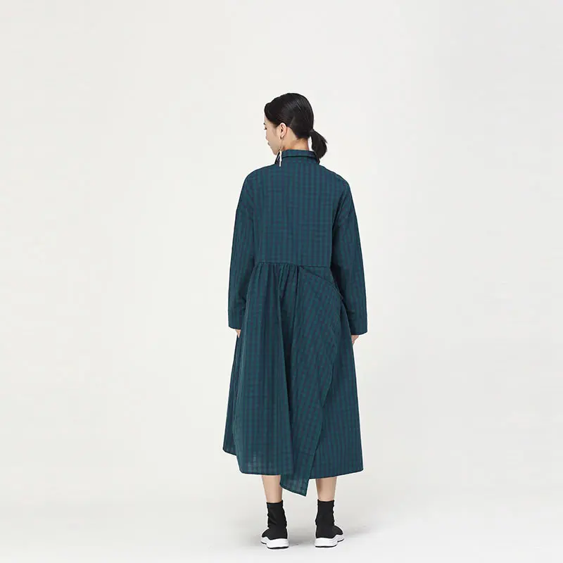 XITAO плюс размер лоскутное клетчатое плиссированное платье женская одежда модное индивидуальное Платье Бандаж длинный рукав осень ZYQ2043