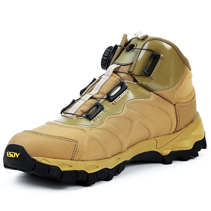  Men Casual Work Shoes Spring Automatic Buckle Waterproof Canvas Combat Ankle Boot Tactical Military