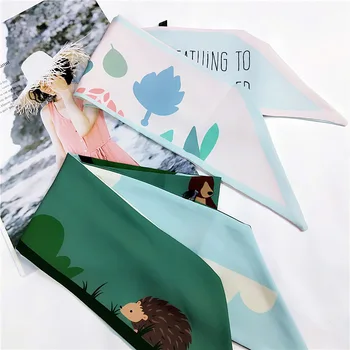 

2020 Trapezoid Wide Scarf New Bag Skinny Cartoon Silk Scarf For Women Luxury Foulard Women Tie Fashion Head Scarves For Ladies
