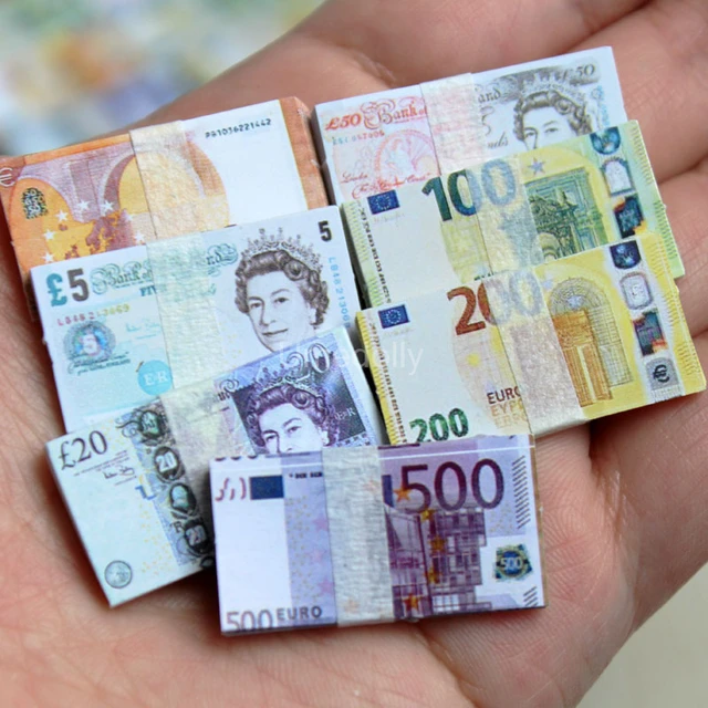1/12 Scale Dollhouse Mini Dollars Euro British Pound Banknotes Model Miniature Items for Barbies OB11 Doll House Accessories Toy 5