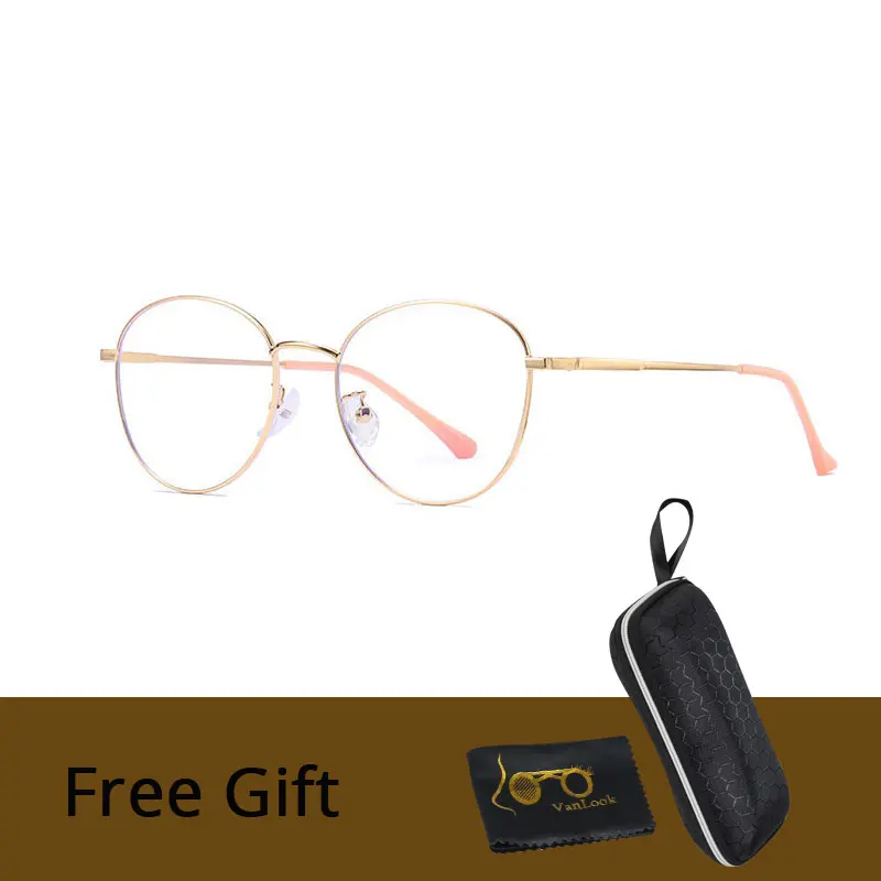 Gold VANLOOK Computer Glasses Round Anti Blue Ray Light Blocking Fashion Metal Eyeglasses Frame Men Women Clear Lens Anti Radiation - Цвет оправы: Gold