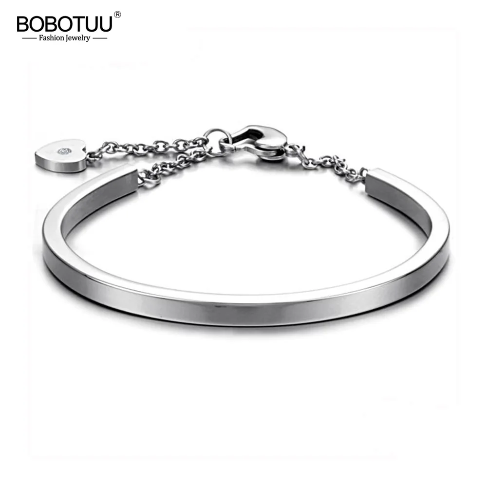 

BOBOTUU Stainless Steel Heart Cuff Bracelet Bangle Jewelry Trendy 4 Colors Adjustable Chain & Link Bracelets For Women BB18093