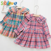Sodawn/Новые Брендовые платья для девочек, осенняя праздничная одежда для детей, повседневная одежда принцессы в клетку для девочек, детская одежда