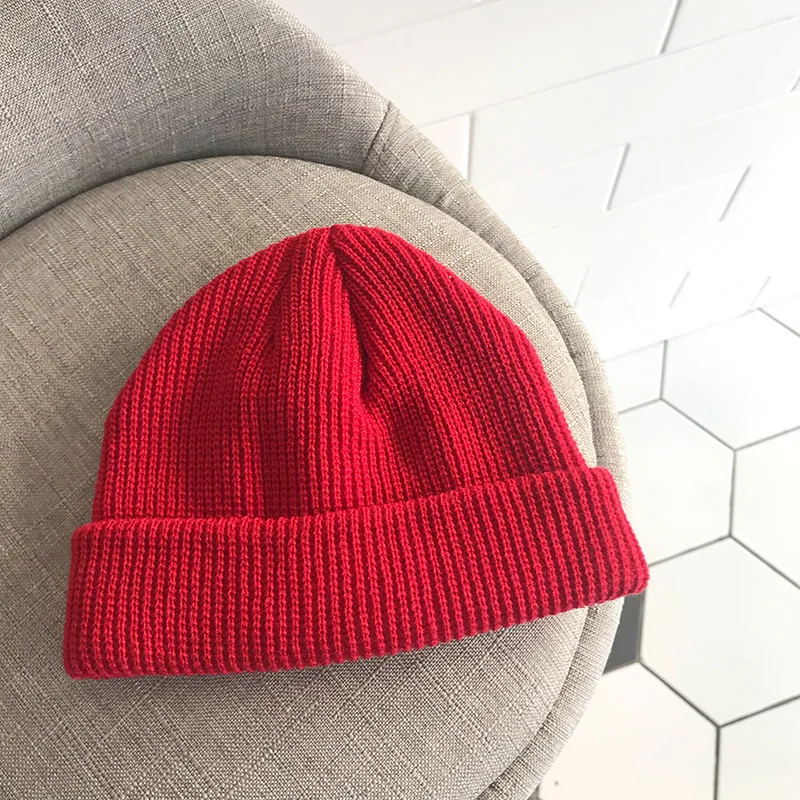 Весенняя и Осенняя шапка, складная шапка с отворотом для женщин и мужчин, осенне-зимняя шапка Yuppie, однотонная хлопковая кепка в стиле хип-хоп, шапка без козырька - Цвет: Красный