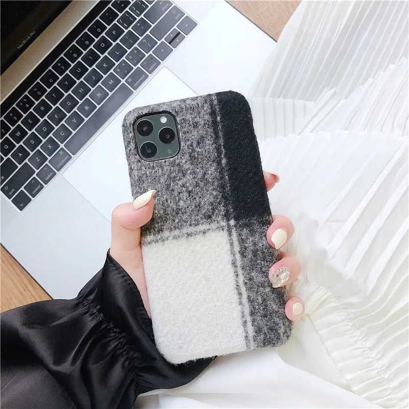 Клетчатый плюшевый теплый пушистый чехол для iPhone 11 Pro Max X XR XS Max 7 8 Plus модный Шерстяной Чехол для телефона мягкий ТПУ тканевый чехол-накладка