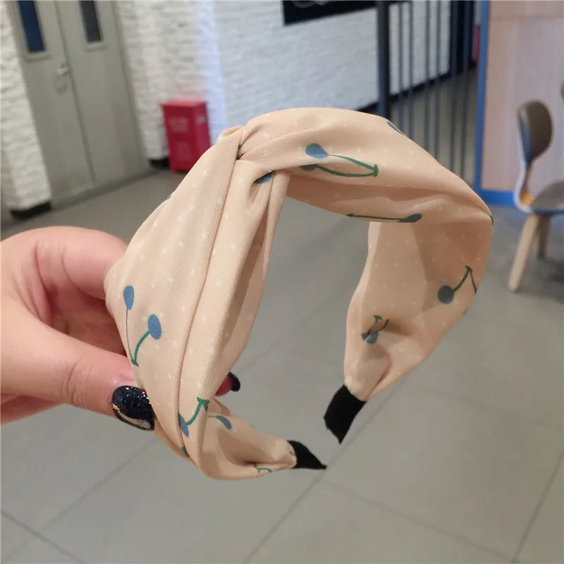 Модные аксессуары для волос женская Средняя завязанная повязка на голову ткань Милая клетчатая головной обруч с вишенкой дикая стирка повязка для волос головной убор для девочки
