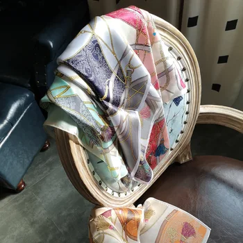 

53*53CM New Retro Multicolor Square Scarf Stripe Design Print Kerchief Woman Neck Bufanda Hair Tie Band Wraps Echarpe HairBand