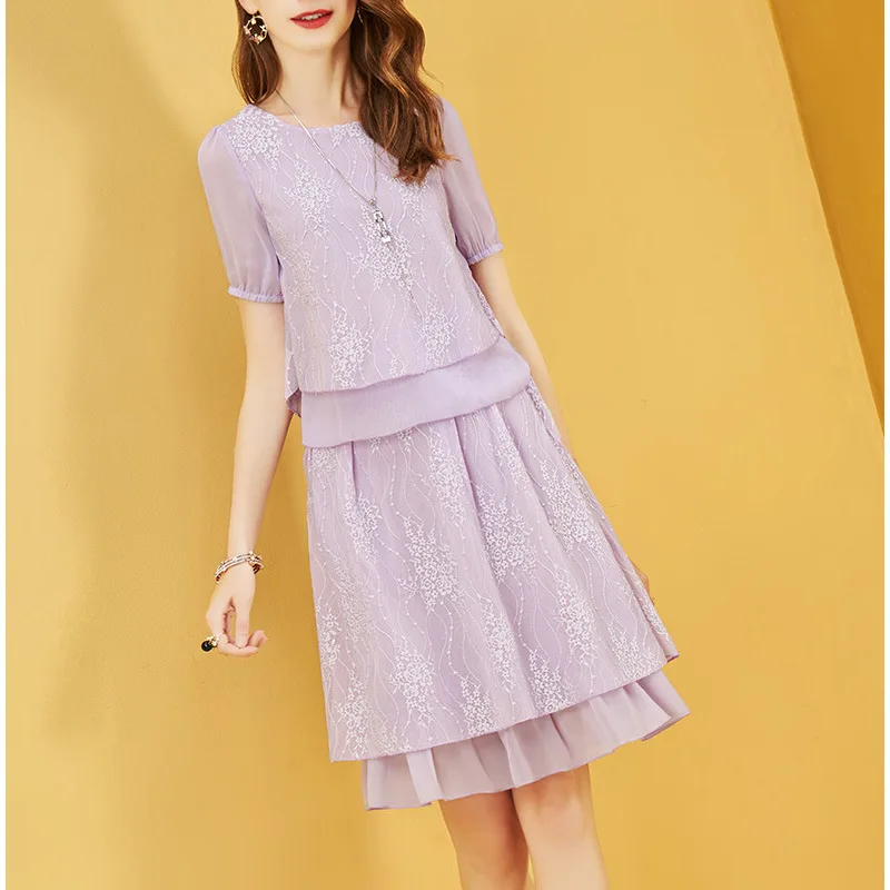 

WOMEN'S Dress Elegant Lace Chiffon Tops Skirt Elegant Two-Piece Set Dress 2019 Summer New Style Fashion
