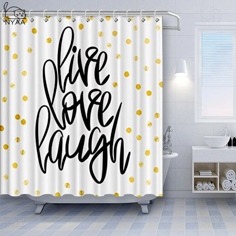 Vixm Live Laugh Love Shower Curtain Stylized Hand Lettering On Dotted