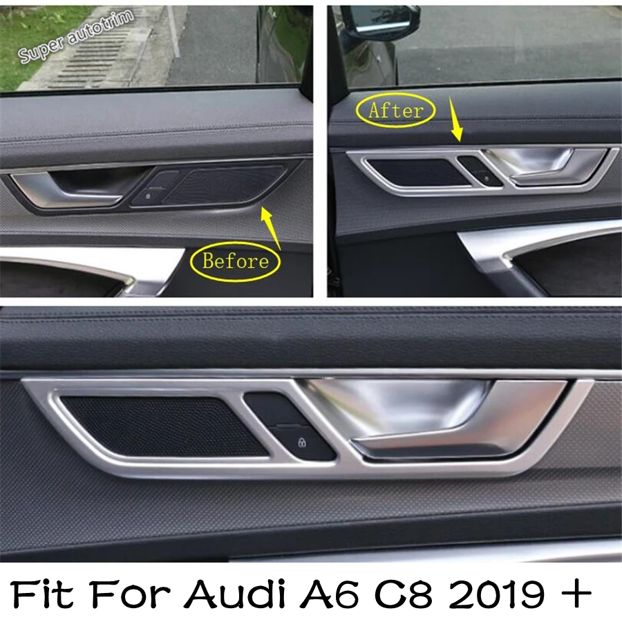 Inner Door Doorknob Handle Bowl Frame Cover Trim Accessories Interior ABS Fit For Audi A6 C8 2019 2020 2021 Carbon Fiber Look | Автомобили