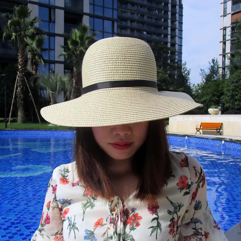 Бежевый большой хорошее качество шляпы для женщин шляпа с широкими полями флоппи