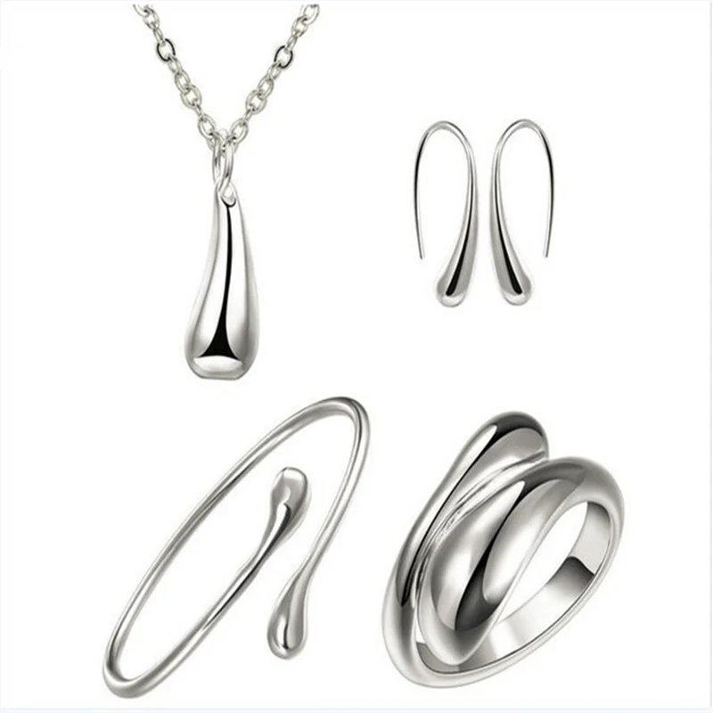 Fashion Wedding Bridal Jewelry Set 925 Sterling Silver Water Drop Earrings Necklace Bangles Ring Sets For Women Party Gifts - Image 6