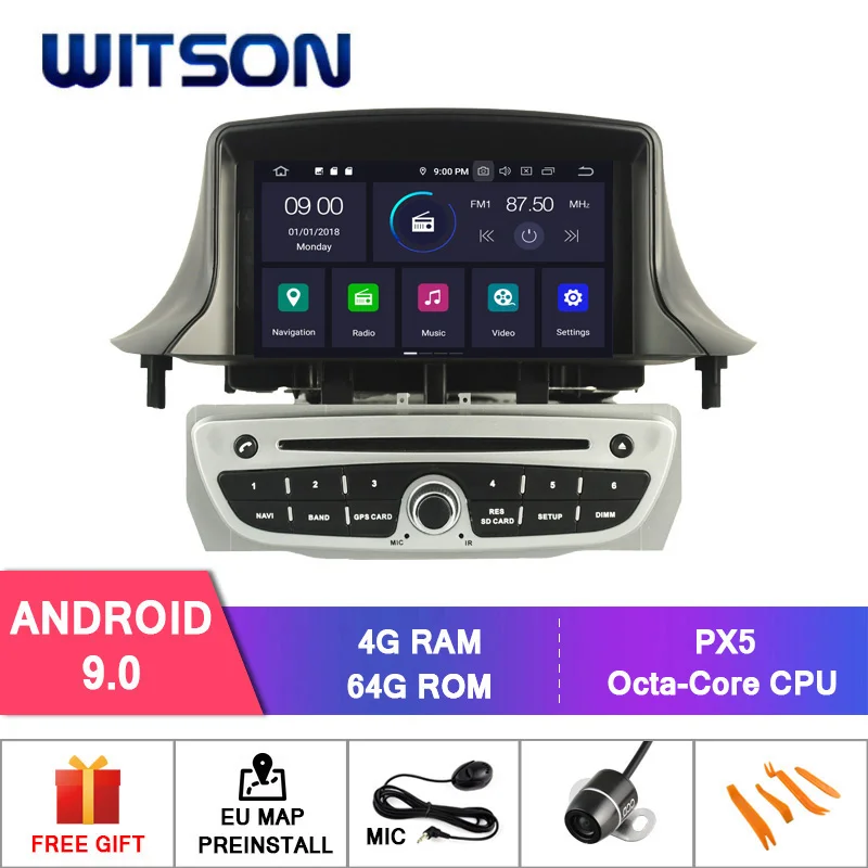 WITSON Android 9,0 Восьмиядерный(Восьмиядерный) 4G ram 64G rom автомобильный dvd-плеер gps для RENAULT Megane III 2009-2011 автомобильный аудио gps радио