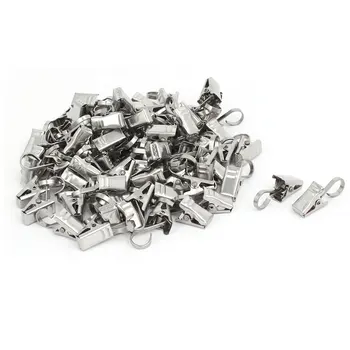 

uxcell Drapes Curtain Stainless Steel Spring Loaded Sawtooth Clips Clamps w Hook 100pcs