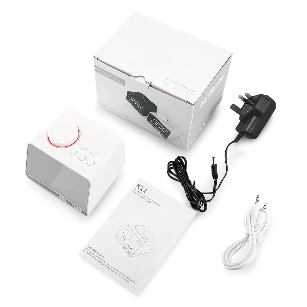 UK PLUG Inlife K11 Многофункциональный Будильник динамик fm-радио Bluetooth 4,2 с 2 портами usb порты Повтор Настольные часы для дома и офиса - Цвет: UK PLUG