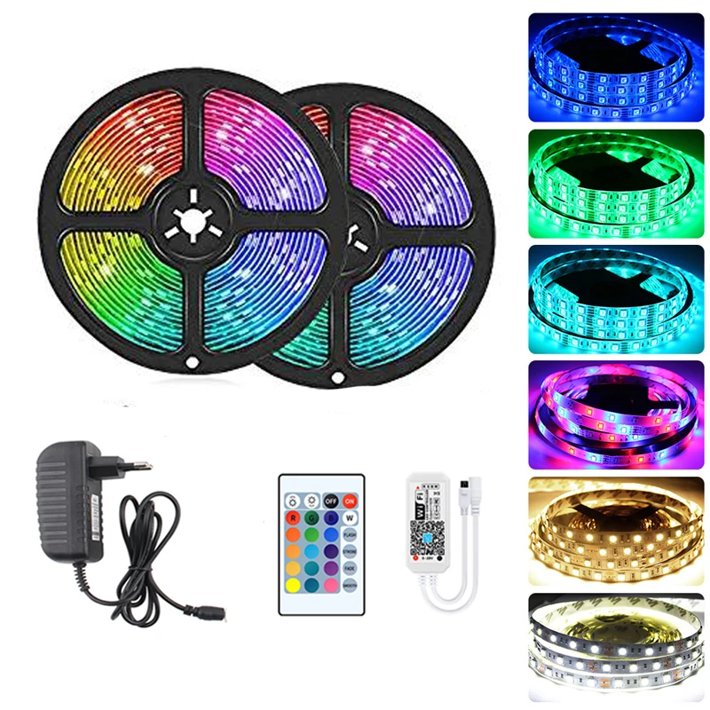 

RGB Led Strip 2835 DC 12V Waterproof WIFI Flexible 5M 10M 15M Tape Light LED Remote Full Set Outdoor Twinkel Lights Neon Strip