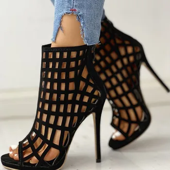 

Karinluna New Dropship black Thin High Heels hollow out summer boot Sandals Women Sexy Party gladiater woman shoes