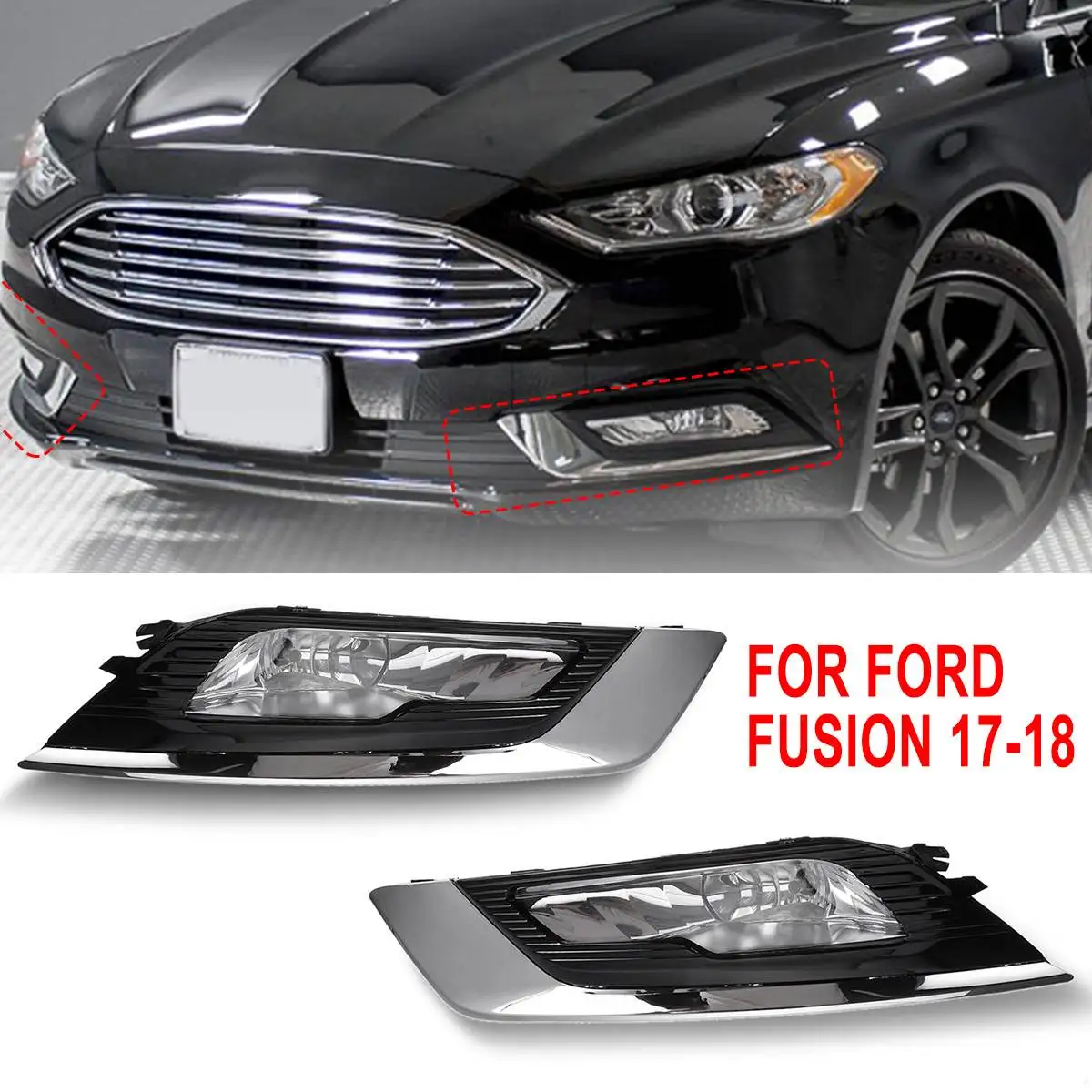 

1Set Driving Lights For-Ford For Fusion 2017 2018 Car Front Bumper Replacement Fog Light Driving Lamp W/Bezel