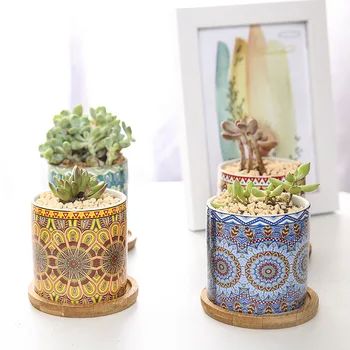 

Flower pot straight barrel cylindrical fleshy ceramic flowerpot Nordic simple mandala style pattern
