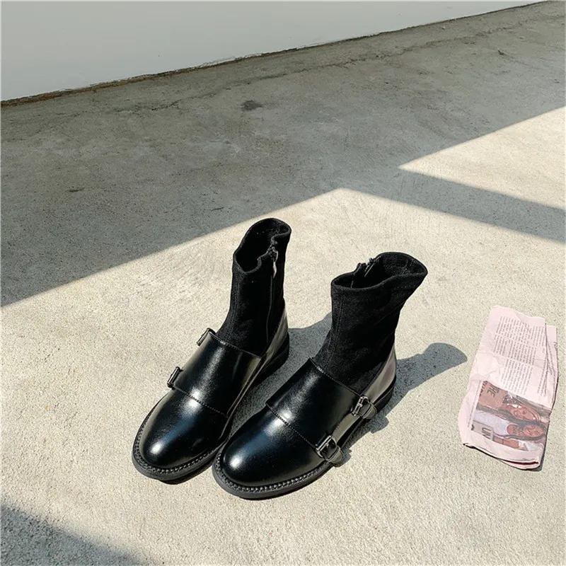 Бренд molan Designers; коллекция года; зимняя Роскошная металлическая пряжка; черные короткие ботильоны martin из натуральной кожи; женская теплая плюшевая обувь на молнии