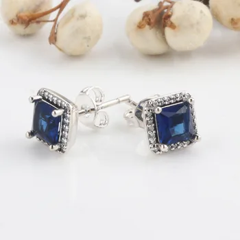 

2020 New Original 925 Sterling Silver Round Pan Earrings Sparkling Sea Blue Zircon Earrings For Girlfriend Women Gift Jewelry