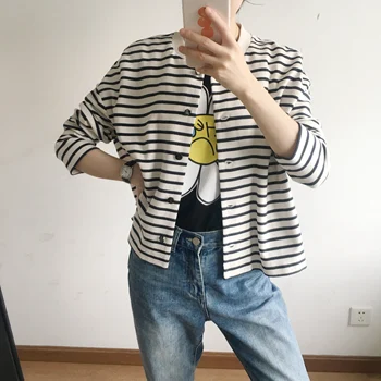 

Women Jacket 2019 Spring black white Striped Coat with little star sequined