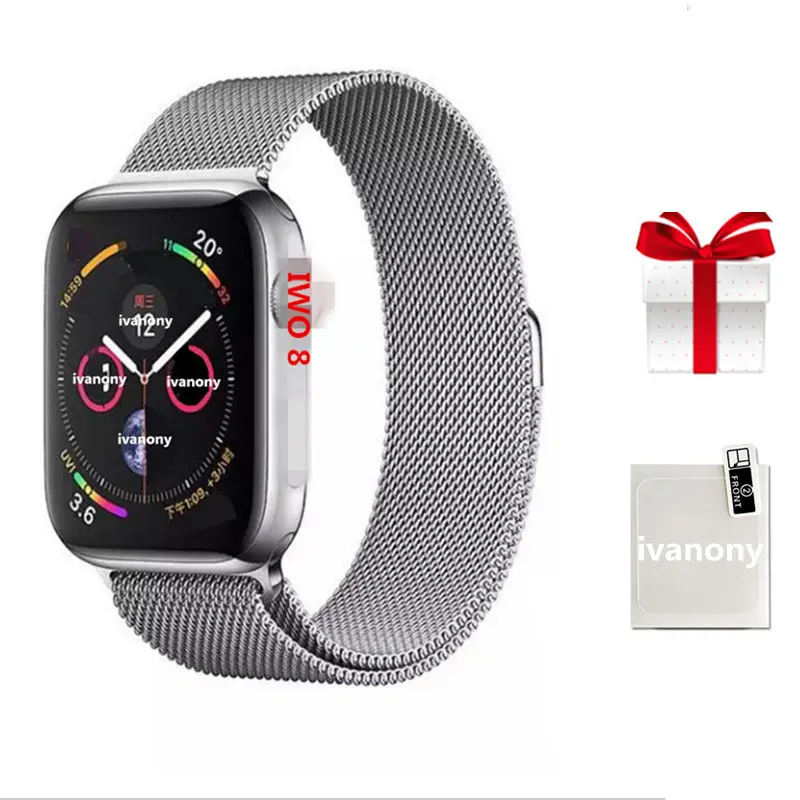 Silver IWO 8 Smartwatch+ ремешок/комплект Relogio 44 мм часы 4 IWO 8 ECG монитор сердечного ритма Relogios поддержка whatsapp напоминание о сообщениях для IOS - Цвет: Silver
