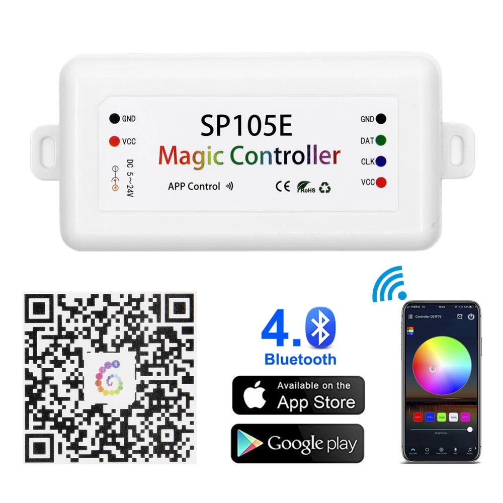DC5V-24V SP105E Bluetooth WS2811 WS2812B светодиодный контроллер SK6812 RGB/RGBW APA102 WS2801 пикселей светодиодные полосы