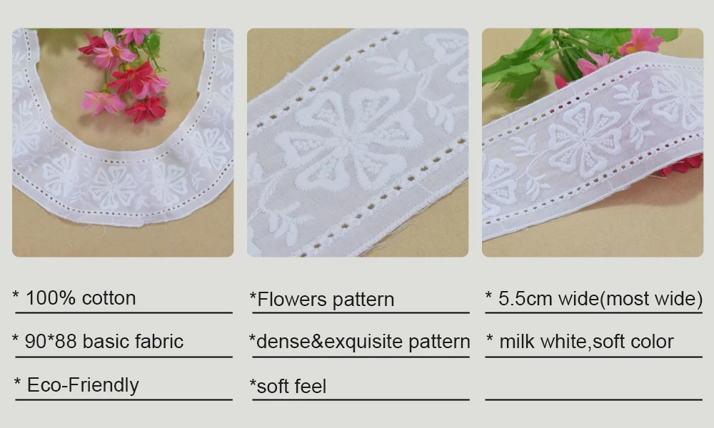 5,5 cm Breite 100% Baumwolle Stickerei Spitze Nähen Band Guipure Trim Stoff Wirkerei DIY Kleid Hochzeit Zubehör #4222 – Detail 1