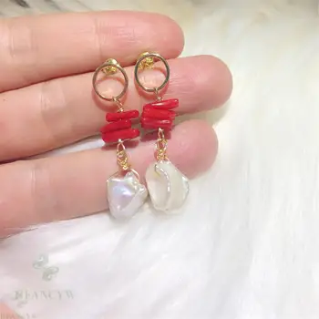 

White Baroque Pearl Earring Gold Ear Drop Hook Hoop Dangle Party Jewelry Women