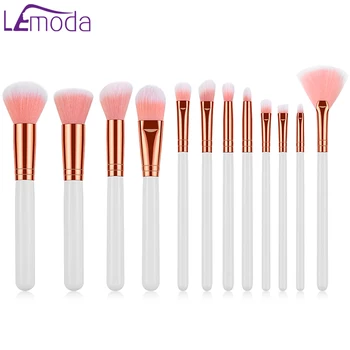 

Lemoda White Makeup Brushes Set Eyeshadow Powder Wood Handle 12 pcs Concealer Eyebrow Lip Brush Cosmetic Beauty Tool
