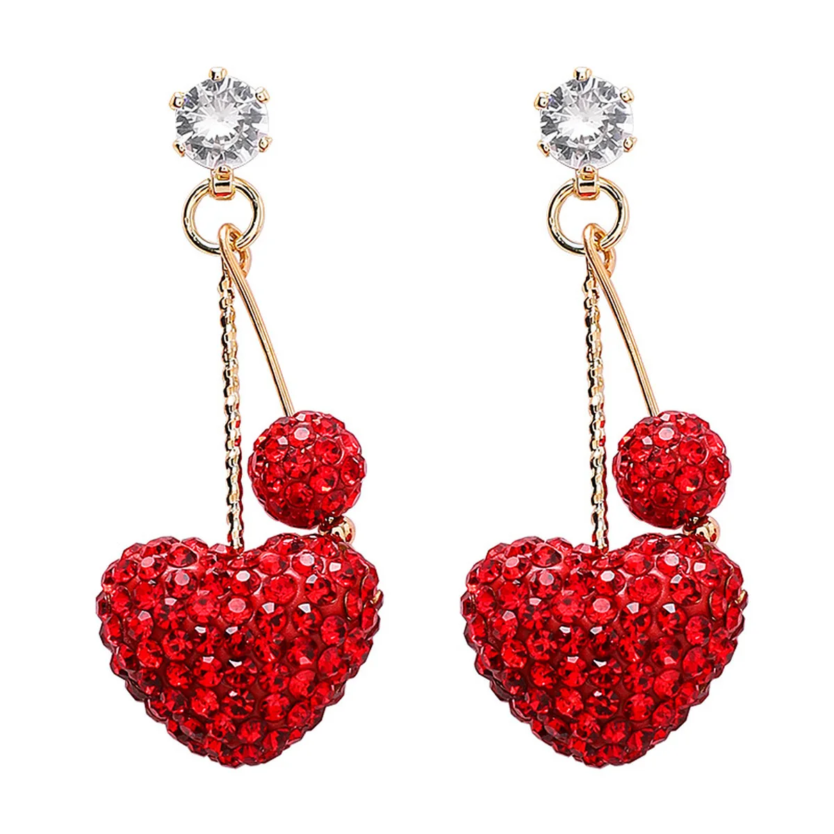 

2020 New Korea Style Silver Needle Cute Long Red Rhinestone Heart Dangle Earrings for Women Girl Fashion Jewelry Accessories