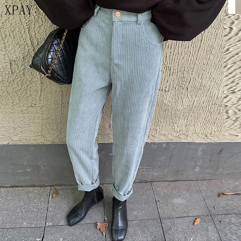 

2020 Spring Summer Corduroy Pants Women High Waist Vintage Straight Long Trousers Female Casual Korean Trousers Capris