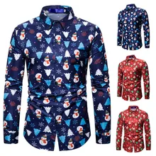 Европейская версия, Мужская Рождественская рубашка с принтом снеговика, рубашка с длинными рукавами, Expert C885