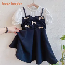 

Bear Leader Kids Dresses for Girls New Fashion Short Puff Sleeve Sweet Bowknot Dress Kids Party Costume Summer Elegant Clothes