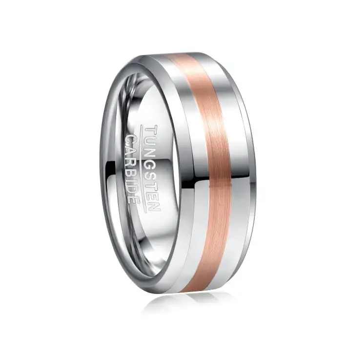 Nuncad 8mm Width Men's Ring Wedding Band Engagement Ring Middle Brushed Electric Rose Gold Polished Tungsten Carbide Ring
