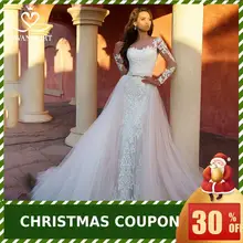 Свадебное платье 2 в 1 со съемным шлейфом,, Swanskirt, с открытыми плечами, с аппликацией, с длинным рукавом, свадебное платье, Vestido De Noiva K118