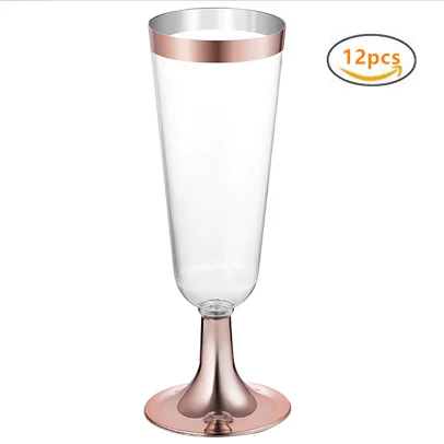Rose gold A dozen Disposable Champagne Flutes Glasses 12pcs Plastic Red Wine Glass Cocktail Party Wedding Drink Cup Christmas Western Cup - Цвет: Rose gold